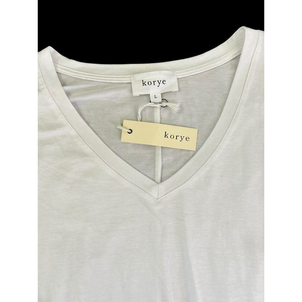 NWT Korye V Neck White Tie Knot Detail Relaxed Fit Cap Sleeve Size Large - Picture 8 of 10